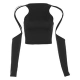 Autumn Fashion Trend Women's New Long-Sleeved Round-Neck Solid Color Repair Body Bare Umbilical