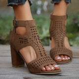 Zingj Thick Heel Fish Mouth Hollow Out After Hollow Out Fashion Outside Banquet Hook Buckle After Zipper Fashion High Heel Thick Heel