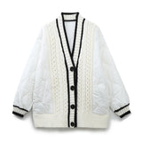And Winter New Tricolor Knitted Spliced V-Collar Loose Version Cotton