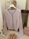 Gentle Little Gold Bean Buckle Hit Color V-Collar Knitted Cardigan Women's Spring Leisure Outfit Shows Thin Korean Style