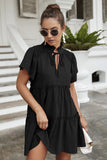 V-neck Lace Up Chiffon Summer Dress For Women Casual Butterfly Sleeve Loose A-line Mini Dresses Femme Holiday Party