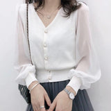 Chiffon Blouse Korean Fashion Office Clothes Knitted Tops Women Spring Autumn 2023 Women Fashion Long Sleeve Shirt Sheer