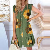 New Women Flying Sleeve Party Dress Fashion V Neck Single -breasted Layered Cake Dress Summer A-Line Loose Shirt