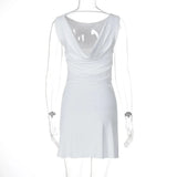 White Open Back Solid Mini Dress-Outfit