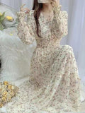 Summer Mujer Fashion Female Vintage Printed Long Sleeve Loose Chiffon Dress Women Casual A-line Long Dresses