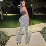 Spring Striped Casual Pants Knitted And Stitched Sexy Slim High Waist Personality Long