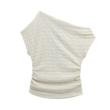 Spring Knitted Slimming Blouse Solid Color Texture Trousers Set