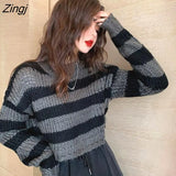 Sweaters Women Loose Striped Lazy Student Autumn Long Sleeve Chic Stylish Popular Ladies Pullovers Soft Knitted Wear
