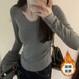 Pleated Waist Bottomed T-Shirt Women's New Hair-Grabbing Multicolor Shoulder Long-Sleeved T-Shirt In Autumn And