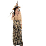 Zingj Spot 2024 Ink Painting Leaves Chiffon Wide Leg Pants Open Fork High Waist Show Thin Pants Pants Sun