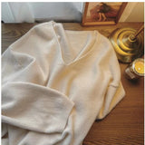 Zingj Autumn And Winter New Large Version Of Korean V-Collar Solid Color Lazy Breeze Loose Sweater