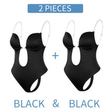 Shapewear Deep V-Neck Body Shaper Backless U Plunge Thong Shapers Waist Trainer Women Clear Strap Padded Push Up