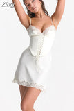 Sexy Short Lace Dress Elegant Satin Spaghetti Strap Birthday Party Dresses with Corset Black Dresses for Women
