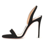 Fashionable And Elegant Large-Size Gold Open-Toed Black Open-Toed Sandals With Stiletto