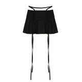 Color Waist Ribbon Design Feeling Pleated Skirt Girl Summer Sweet And Spicy Girl Style Low Waist Skirt Short