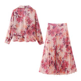 Spring Flower Printed Shirt 9878061 100-Pleated Skirt