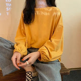 Long Sleeve T-shirts Women Basic Tops Lantern-sleeve Baggy Tshirts O-neck Preppy Style Casual Candy Colors Korean