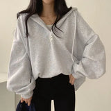 V-Neck Solid Color Oversized HoodieOutfit