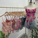 Shoot 辣tie Bra Irregular Sling Sling Vest Slimming Print Mesh Sleeveless Top