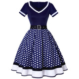 Cotton Pleated Skirt V-neck Dot Swing