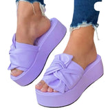 Solid Color Muffin Sandals, Bow Tie, Slippers, Women Wear Beach Slippers With Thick
