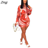 Women Tracksuit Biker Two Piece Set Print Shirt + Short Pants Streetwear Matching Set Clothes For Women
