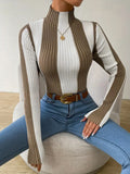 Women's Spring And Autumn Classic Black And White Bumpy Knitted Jersey Slimming Inside