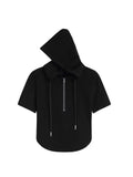 T-shirts Women Summer New Skinny Casual Irregular Crop Tops Solid Short Sleeve Hooded Zipper Harajuku Ladies
