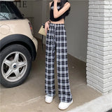 Plaid Pants Women Korean Fashion Black White Checked Trousers For Female Fall 2022 Wide Leg