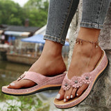 Slippers Women 2025 Summer New Three Flowers Slippers Thick Bottom Clip Toe Beach Flip-Flops