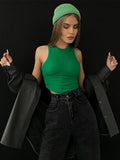 Solid Tank Tops Women Skinny O-Neck Sleeveless Body-Shaping Undefined All-Matching Vest Female Streetwear