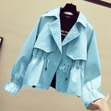 Zingj Short Windbreaker Female Autumn 2024 New Korean Version Fashion Loose Versatile Waist Show Thin Coat Female Tide-Outfit