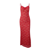 Zingj Summer Ins Tea Break French Pure Desire Dress Sexy Lace Red Sling Elegant