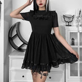 Harajuku Grunge Mall Goth Black Chiffon Dresses Y2K Kawaii Ruffles Mini Dress For Women Vestidos Gothic Emo Alt