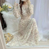 Summer Mujer Fashion Female Vintage Printed Long Sleeve Loose Chiffon Dress Women Casual A-line Long Dresses