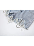 Ripped Jeans Shorts Women Belt Chain High Waist Denim Shorts Female Summer Chic Streetwear Stylish Sexy Hot Shorts