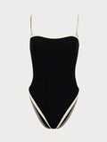 Contrast Binding Basic One Piece Swimsuit- Outfit