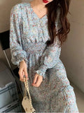 Summer Mujer Fashion Female Vintage Printed Long Sleeve Loose Chiffon Dress Women Casual A-line Long Dresses