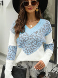 2025 New Colored Knitted Shirt Women's Autumn Winter Leopard Tard New V-Necked