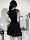 Tops Goth T-shirt Women Bodycon Bandage Lace Black T-shirts Gothic Streetwear Sexy Female Top Casual Mesh