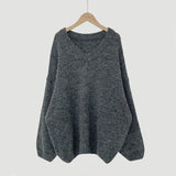 Solid Color V-Neck Oversized SweaterOutfit