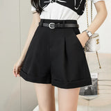 Zingj Shorts Women's 2024 Summer New High-Waist A-Line Wide Leg Pants Casual Suit Overalls Belt