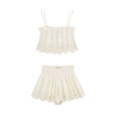 Spring Embroidered Slim Halter Top 0881027 Embroidered Shorts