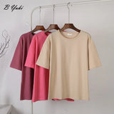 100% Cotton Basic T Shirt Women Summer New Oversized Casual Solid Tee Female Loose Short Sleeve Soft 10 Color