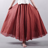 Linen Cotton Long Skirts Elastic Waist Pleated Maxi Skirts Beach Boho Vintage Summer Skirts Faldas