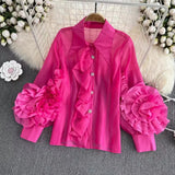 Zingj And Summer New Niche Design Sense Lapel Single Breasted Flounce Splicing Personality Loose Foreign Style Shirt