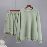 Summer Soft Cotton Sets Women Loose Casual 2 Pieces Long Sleeve Sweatshirt &amp; High Waist Pants Solid Outfits