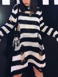 Distressed Stripe Longline Sweater- Outfit