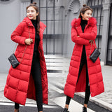 Cotton-Padded Clothes Women 2023 Korean Version Long Over The Knee Color Wool Collar Large Size Down Cotton-Padded Jacket Slim Cotton-Padded Jacket Women-Outfit