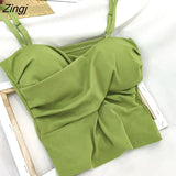 Women Criss-Cross Solid Designed Chic Slim Low Neck Sexy Padded Womens Ins Summer Sleeveless Tees Basic Backless